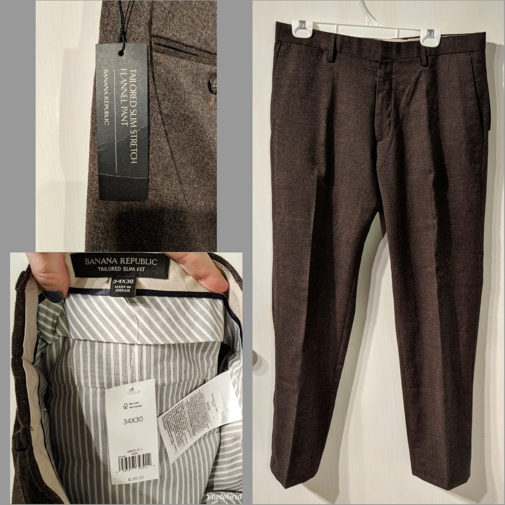Banana Republic Tailored Slim Fit Brown Wool Pants